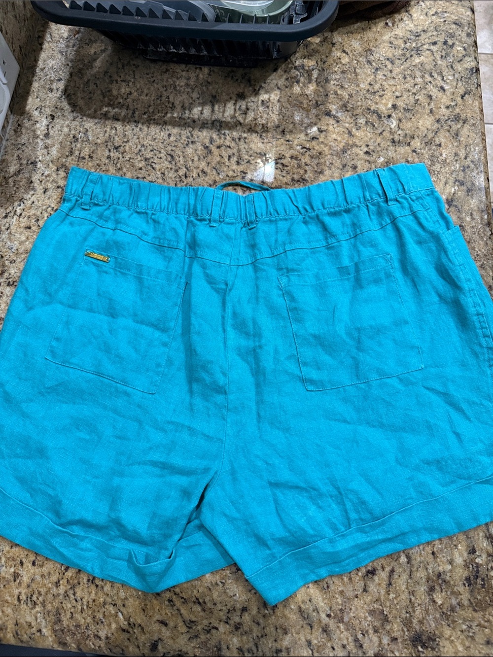 Ellen Tracy Turquoise High-Waist Linen Shorts